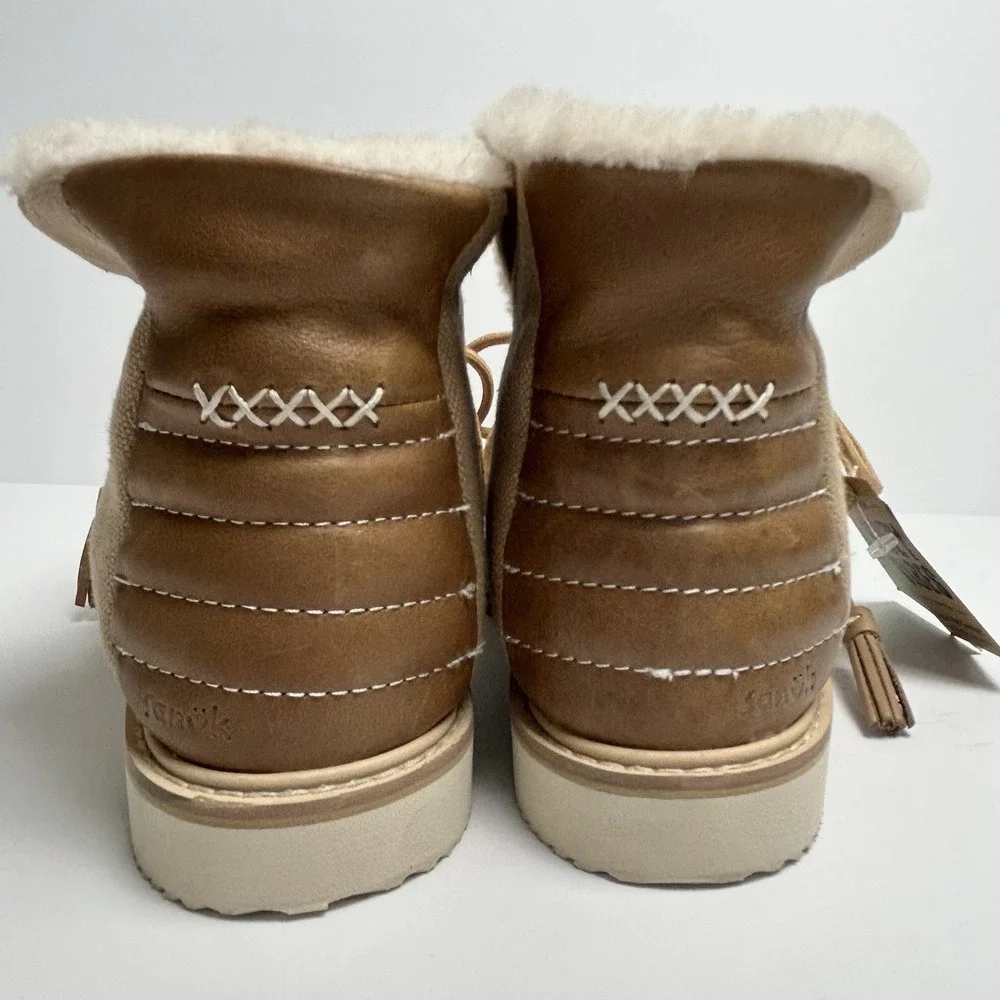 Sanuk Cozy Vibes‎ Mid Canvas Leather Boot Women's 7us/38eu New Beige Tan Comfort